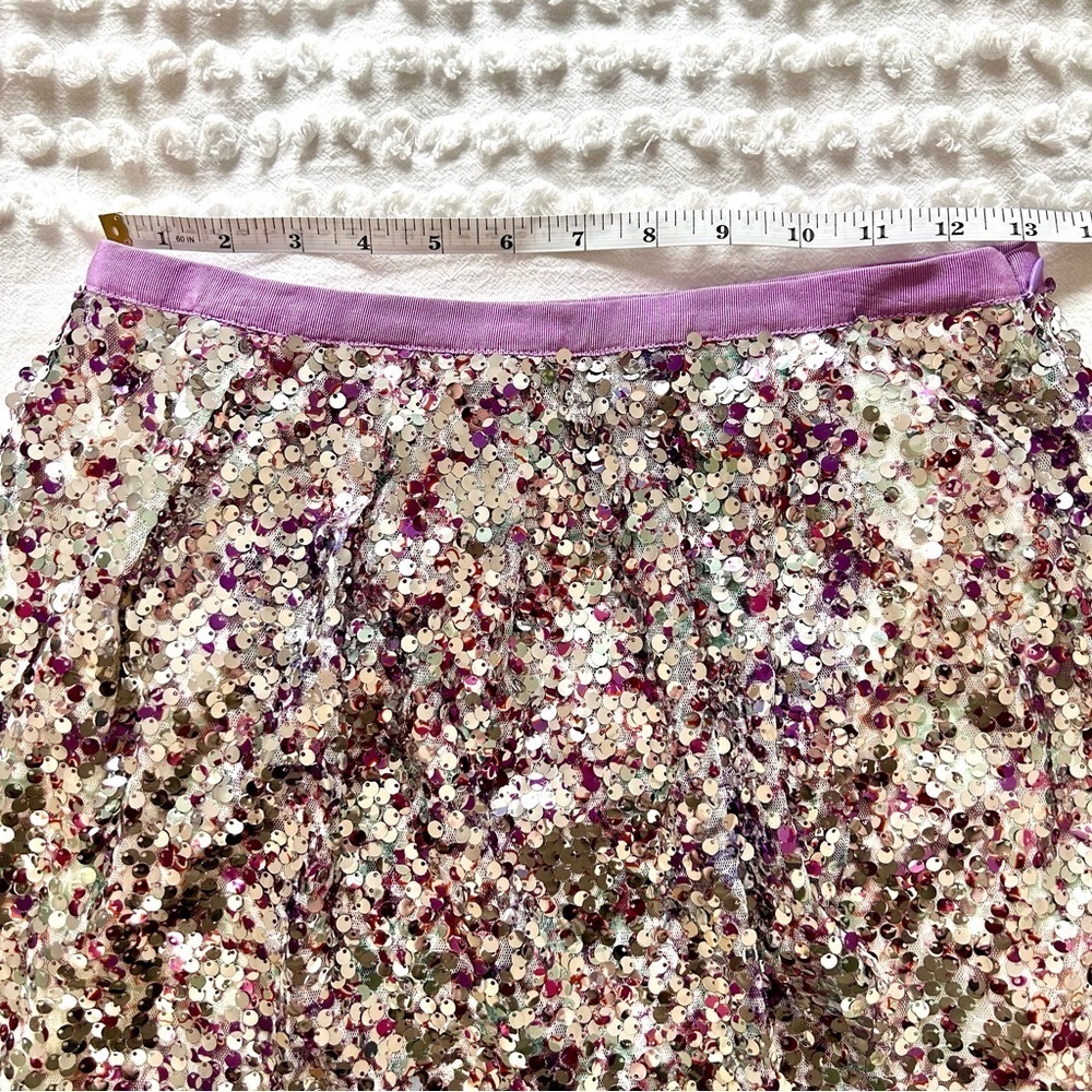 J CREW Unicorn Mermaid Silver Purple Fete Sequin Mini Skirt Faux Wrap Size 4 - Picture 7 of 11